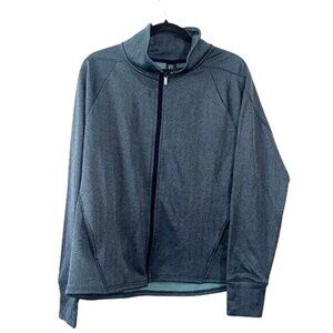 Champion Womens Full-Zip Athletic Jacket L Blue Herringbone High Collar Polyeste